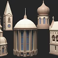 Beige Brown Architectural Building Components With Dome Steeple Bell Tower Windows and Cross 3d model