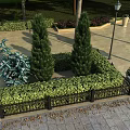 Elegant Garden Landscape Featuring Trimmed Hedges Trees Wrought Iron Fence And Pathway