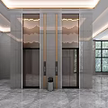 Hotel Lobby Interior With Decorative Elevators Marble Flooring Gray Walls And Windows 3d model