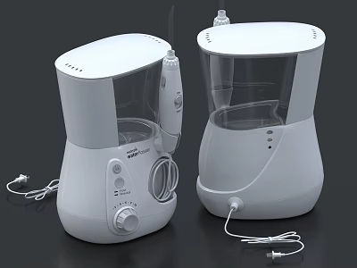 Two White Oral Care Medical Devices Featuring Water Tank Control Buttons And Power Cord 3d model