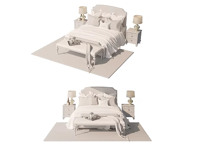 Modern Double Bed Interior With Bedside Tables Table Lamps And Soft White Bedding 3d model