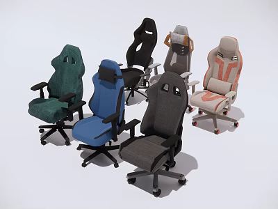 Diverse Colorful Ergonomic Office Gaming Chairs With Adjustable Backrest And Wheels 3d model