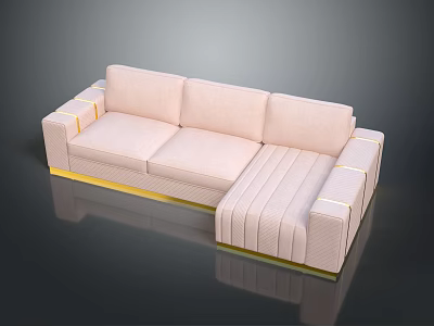 Light Pink Modern Multi Seat Sofa With Gold Border And L Shaped Design 3d model