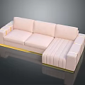 Light Pink Modern Multi Seat Sofa With Gold Border And L Shaped Design