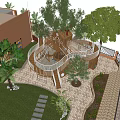 Outdoor Wooden Play Equipment With Tree House And Spiral Slide Surrounded By Green Trees