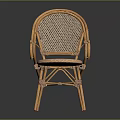 Rattan Plant Crafted Chair With Curved Wooden Arms Woven Seat Backrest And Dark Background Frame