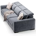 Modern Gray Sectional Sofa With Soft Pillows And Cozy Throw Blanket 3d model