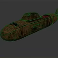 Vintage Red Submarine With Rustic Surface Design As Unique Watercraft