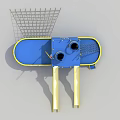 Vibrant Blue Play Boat Structure With Yellow Slides And MAPPY Sign