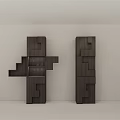 Modern Dark Colored Bookcases With Geometric Shape Design And Multiple Storage Shelves 3d model
