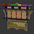 Traditional Wooden Decorative Shelf Featuring Intricate Carved Patterns Colorful Geometric Designs And Multi Layer Structure