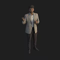 Man In Light Gray Blazer White Shirt Dark Pants Standing Gesturing With Hands Black Background