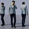 Man in Gray Blazer White Shirt and Dark Pants Talking on Phone from Three Angles