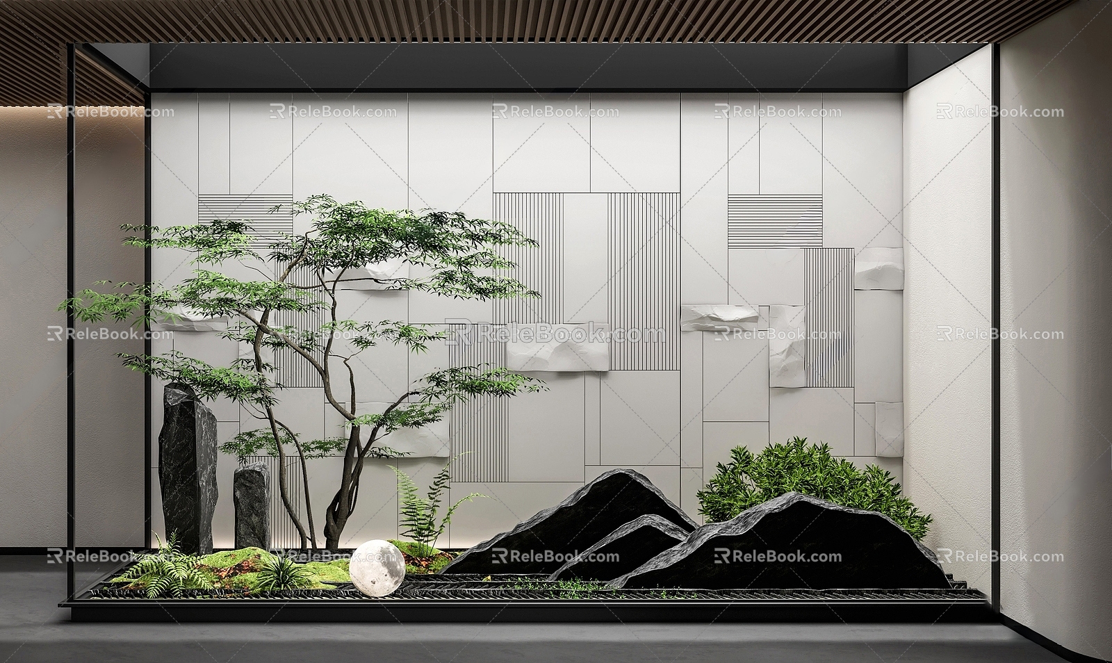 Modern Atrium Landscape Landscaping Patio Landscaping Indoor Plants Plant Pile Stone 3d model