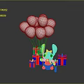 White Balloons And Rabbit Doll With Colorful Gift Boxes On Black Surface