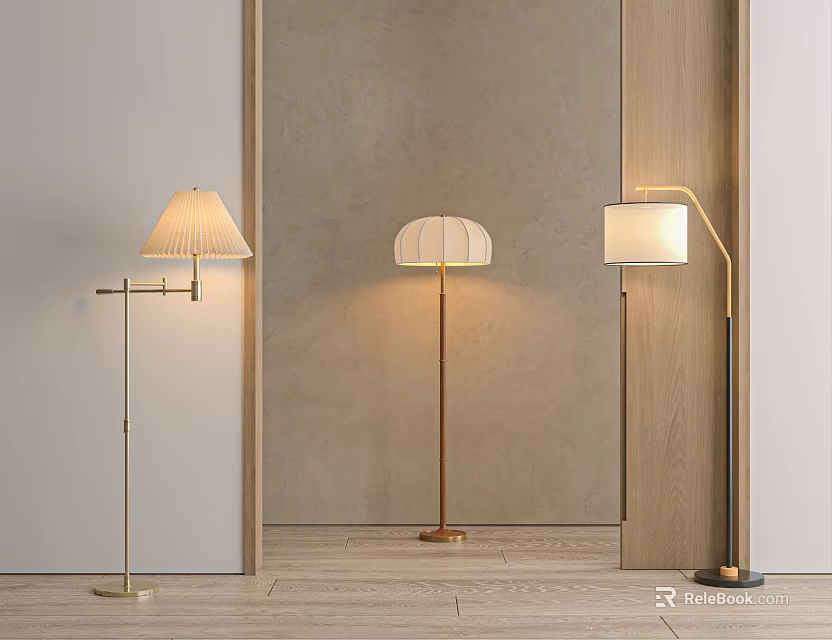 Three Modern Floor Lamps With Different Elegant Designs For Interior Space Decor 3d model