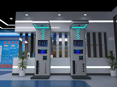 Modern Government Service Hall With Two Self Service Terminals And Digital Information Displays 3d model