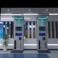 Modern Government Service Hall With Two Self Service Terminals And Digital Information Displays