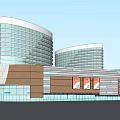 Modern Commercial Complex Featuring Curved High Rise Towers Glass Curtain Walls And Low Rise Sections