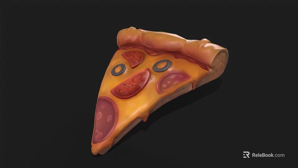 Delicious Pizza Slice with Pepperoni Black Olives Melted Cheese and Golden Crust 3d model 