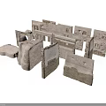Ancient Stone Building Structure With Ruined Architectural Fragments And Blocks