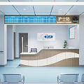 Modern Hospital Information Desk With Nurse Station And Seating Area