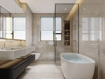 Modern Bathroom Interior Design With Double Vanity Freestanding Bathtub And Glass Shower Enclosure 3d model