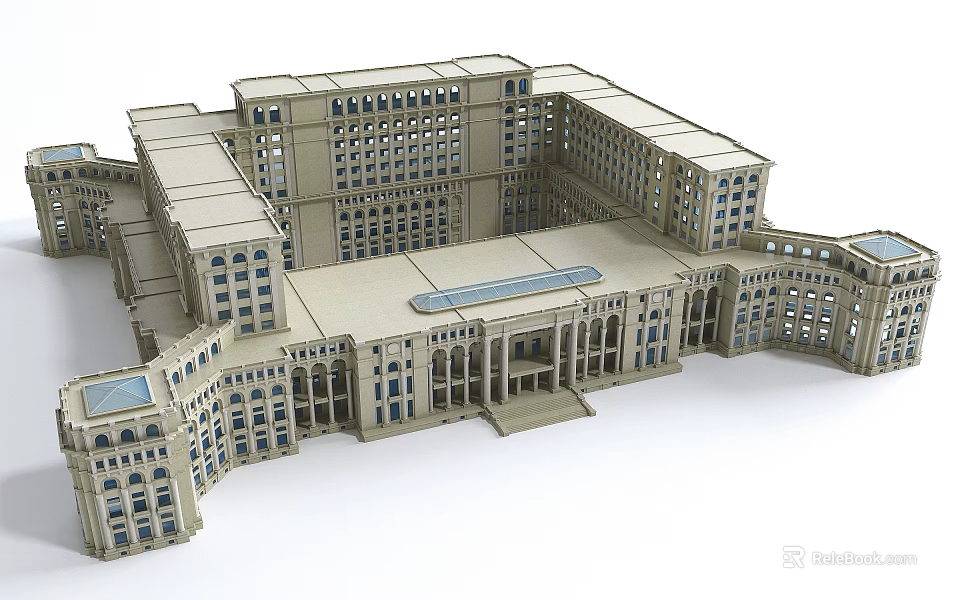 Ancient Architecture Model Featuring Classical Design Symmetrical Structure Traditional Windows And Central Courtyard 3d model