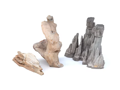 Natural Stone And Wood Ornamental Pieces In Various Shapes For Decorative 3d model