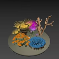 Colorful Marine Coral Reef With Yellow Purple Orange Blue Corals And Branch Structures