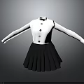 White Long Sleeve Buttoned Shirt with Black Pleated Skirt Women's Fashion Outfit