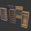 Wooden Storage Furniture Collection With Bookshelves Cabinets And Blackboard Panel Design