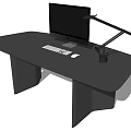 Modern Office Desk With Computer Monitor And Adjustable Desk Lamp