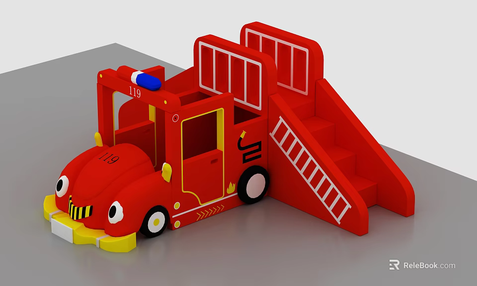 Kindergarten Red Fire Truck Toy With Ladder And Blue Siren Light For Kids Playtime 3d model 