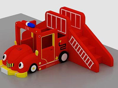 Kindergarten Red Fire Truck Toy With Ladder And Blue Siren Light For Kids Playtime 3d model