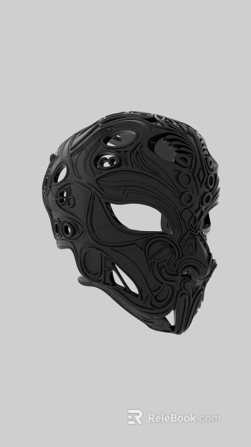 Black Mask With Intricate Carved Patterns And Decorative Details 3d model 