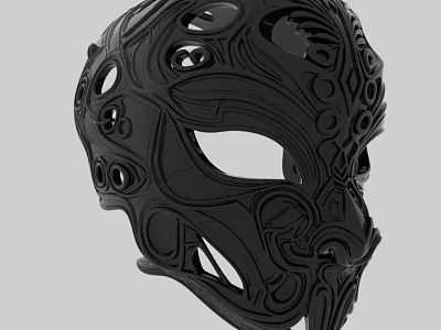 Black Mask With Intricate Carved Patterns And Decorative Details 3d model