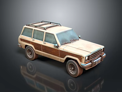 Vintage SUV With Beige And Brown Exterior And Roof Rack Design 3d model