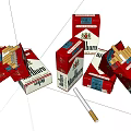 Marlboro Cigarette Packs With Open Cartons And Scattered Cigarettes On White Surface