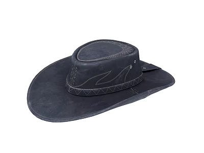 Black Leather Wide Brim Hat With Stitched Details For Western Style 3d model