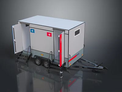 Gray And White Portable Toilet Trailer With Doors Steps And Trailer Hitch 3d model
