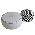Modern Round Black And Beige Upholstered Ottoman Stools For Living Space
