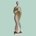 Abstract Human Form Art Installation With White Wavy Striped Design And Base Stand