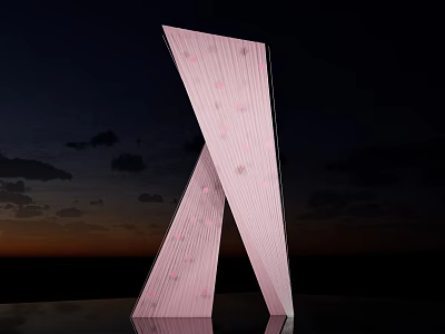 Double Pink Patterned Geometric Sculpture Against Dark Sky With Clouds 3d model