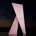 Double Pink Patterned Geometric Sculpture Against Dark Sky With Clouds 3d model