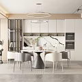Modern Restaurant Interior Design With Dining Table Chairs Pendant Light And Cabinets 3d model