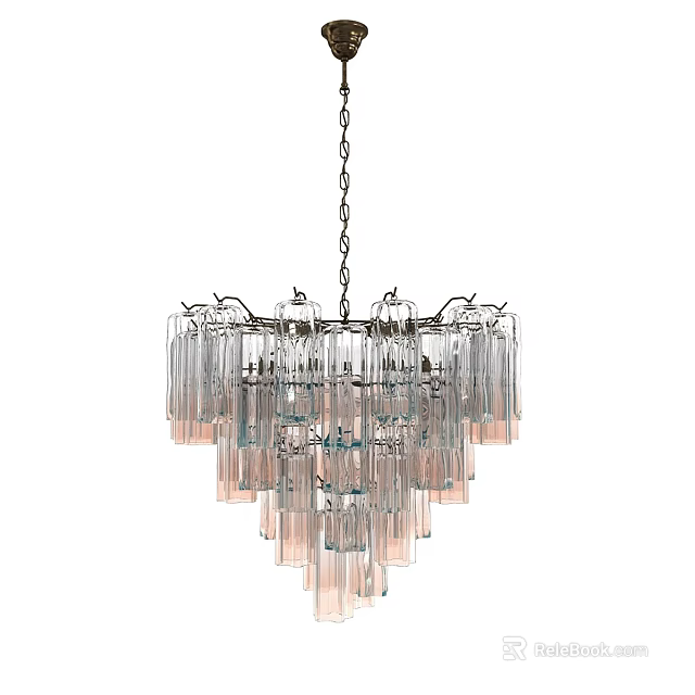 Elegant Multi Tier Crystal Chandelier With Glass Pendant And Metal Chain Hanging Fixture 3d model 