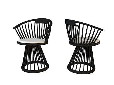 Modern Black Slatted Design Dining Chairs With White Cushioned Seats 3d model