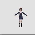 Anime School Girl With Brown Short Hair Dark Coat Red Bow And Plaid Skirt