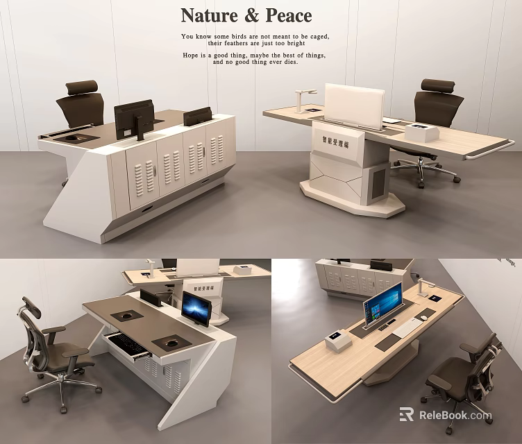 Modern Office Desk And Chair Set With Computer Storage Drawers Design 3d model 